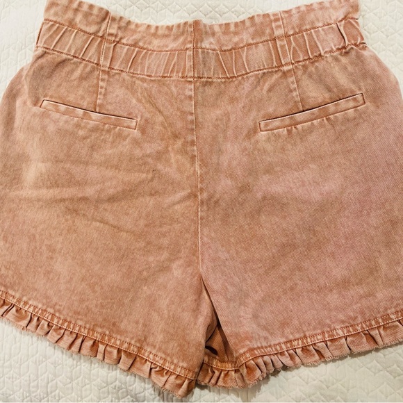 Sea Pink washed denim paper bag shorts with frills on the bottom. NWT - Picture 9 of 11
